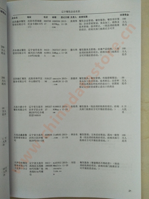 遼寧餐飲企業(yè)黃頁收錄了最新的遼寧餐飲企業(yè)名單，具有極高的營銷價(jià)值，實(shí)實(shí)在在提高銷售業(yè)績